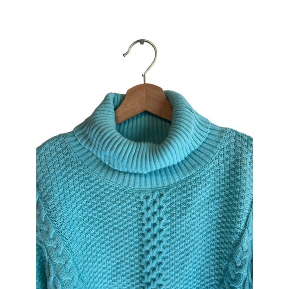 A.n.a Cable Knit Blue Aqua Turtleneck Sweater Chunky Pullover Women's Size L - Picture 3 of 5